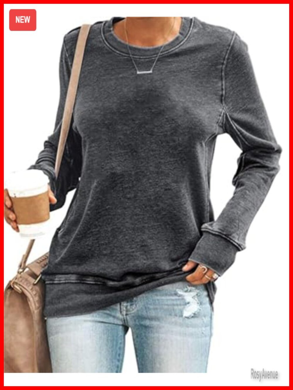 Womens Oversized Crewneck Sweatshirt Soft Lightweight Loose Pullover Top